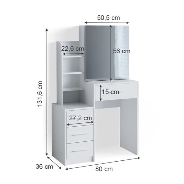 Vicco Conrada sminkbord, Vit, 80 cm