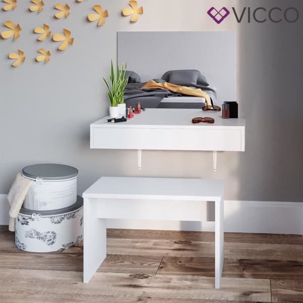 Vicco Sminkbord pall bänk bänkstol 70 cm Vit
