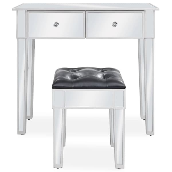 Sminkbord med pall spegellådor MDF och glas