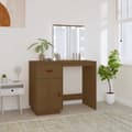 Miniatyrbild 1 av 2: Sminkbord med LED Honungsbrun 95x50x133,5 cm massiv furu