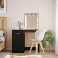 Miniatyrbild 1 av 2: Sminkbord med LED-lampor svart 90x42x132,5 cm