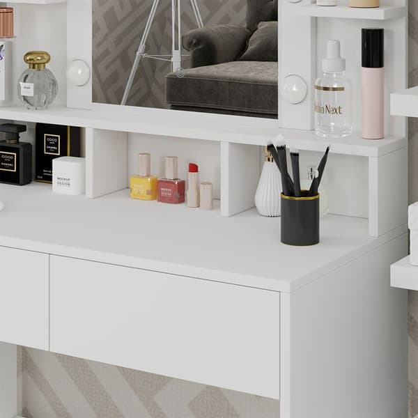 Vicco Taylor sminkbord, Vit, 80 cm med LED-belysning och pall