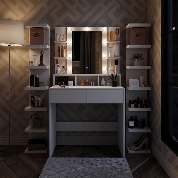 Vicco Taylor sminkbord, Vit, 80 cm med LED-belysning