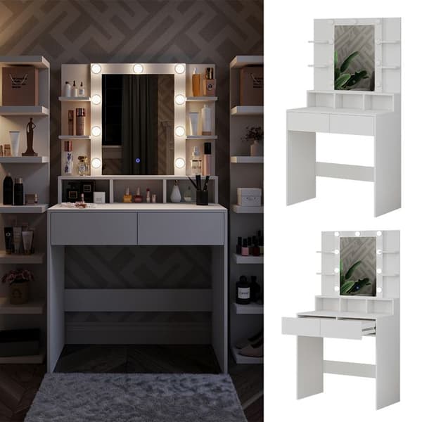 Vicco Taylor sminkbord, Vit, 80 cm med LED-belysning