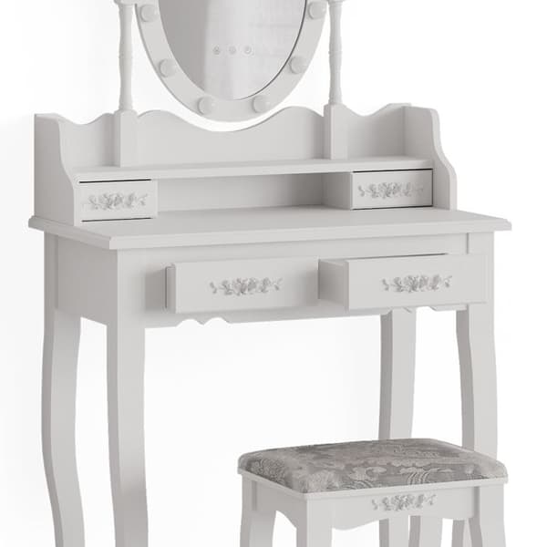 Vicco Maggie sminkbord, Vit, 75 cm med LED-belysning och pall