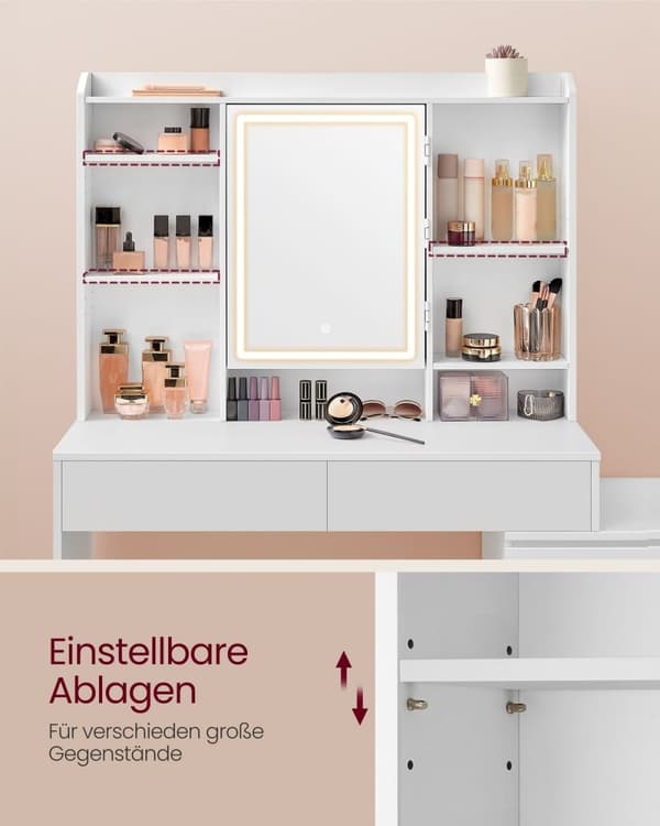 Rootz Toiletbord med LED-lys - Sminkebord - Makeup skrivebord - Moderne - Cloud White - 120cm x 60cm x 75cm