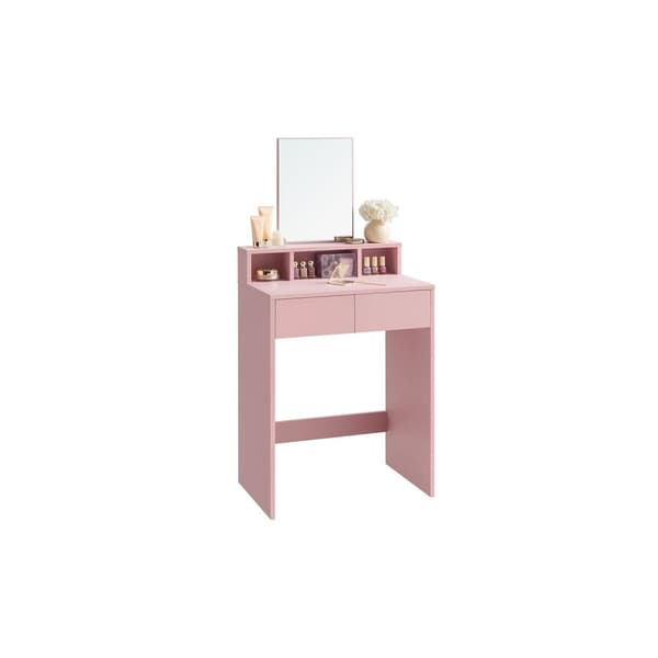Rootz Sminkbordsset med spegel - Sminkbord - Sminkbord - 2 lådor - Pastellrosa - 40cm x 60cm x 127cm