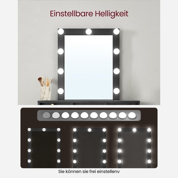 Rootz Sminkbord med spegel - Sminkbord - Dressing Station - LED-lampor - 120cm x 40cm x 75cm