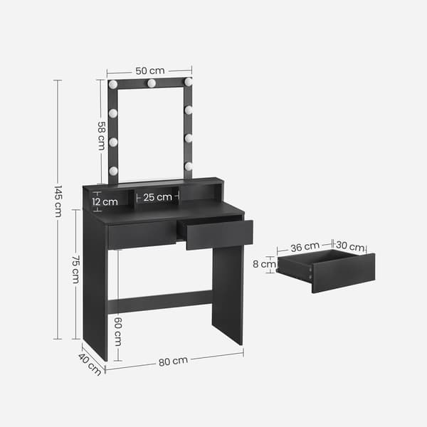 Rootz Sminkbord med spegel - Sminkbord - Dressing Station - LED-lampor - 120cm x 40cm x 75cm