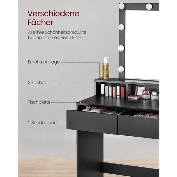 Rootz Vanity Makeup Bord - Toiletbord - Kosmetisk organisering - LED-belyst spejl - 120 cm x 50 cm x 75 cm