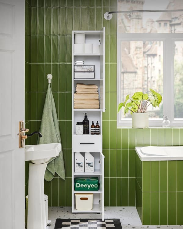SoBuy Kylpyhuone kaappi Korkea kaappi Kylpyhuoneen hylly BZR166-W