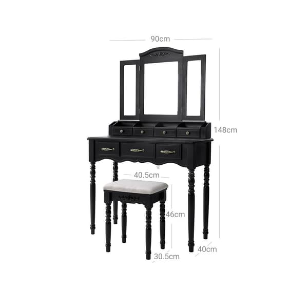 Elegant svart sminkbord med pall