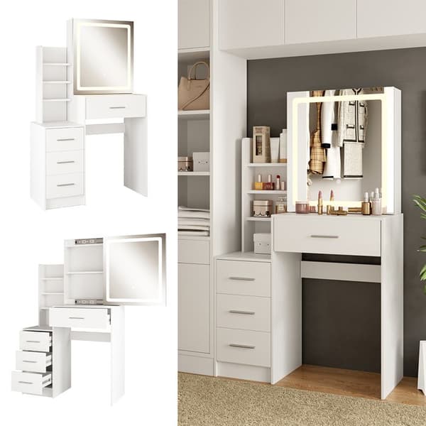 Lisca sminkbord, 80 cm med LED-spegel, Vit, Vicco