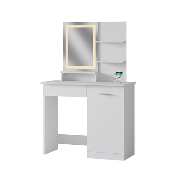 Vicco Julia Sminkbord, Vit, 90 cm med LED-spegel och QI laddstation