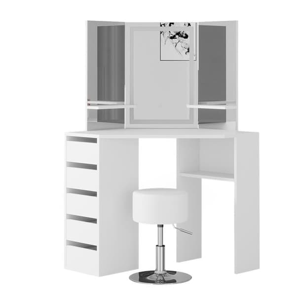 Vicco Arielle sminkbord, Vit, 111 cm med LED-spegel och pall
