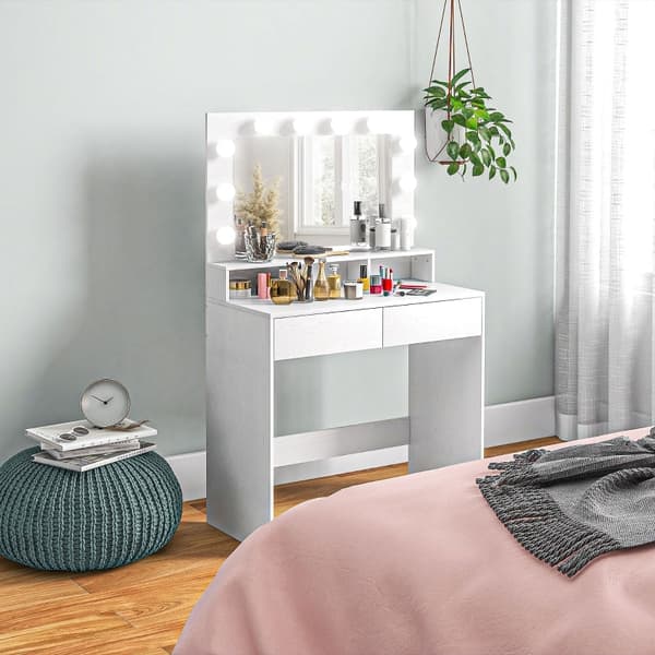 Rootz Toiletbord - Vanity Desk - Makeup Bord - Rigelig opbevaring og belysning - 80W x 40D x 135H cm
