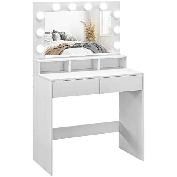Rootz Toiletbord - Vanity Desk - Makeup Bord - Rigelig opbevaring og belysning - 80W x 40D x 135H cm