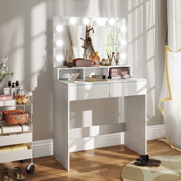 Rootz Toiletbord - Vanity Desk - Makeup Bord - Rigelig opbevaring og belysning - 80W x 40D x 135H cm
