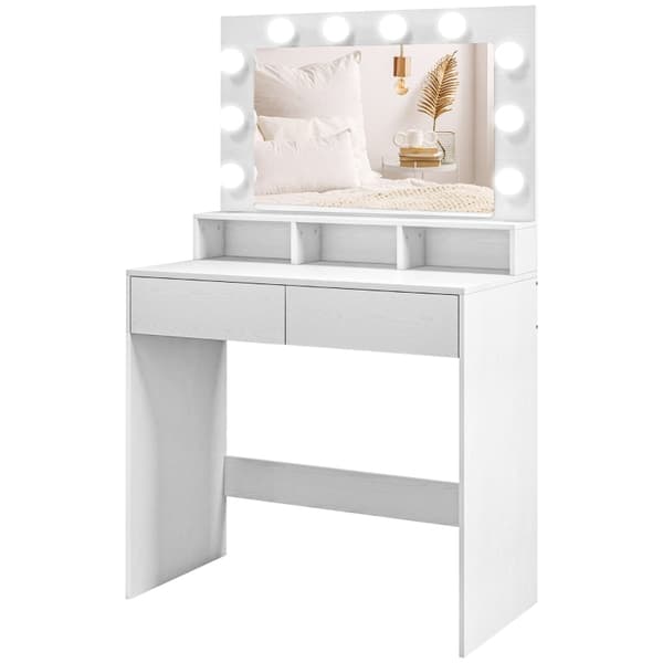 Rootz Toiletbord - Vanity Desk - Makeup Bord - Rigelig opbevaring og belysning - 80W x 40D x 135H cm
