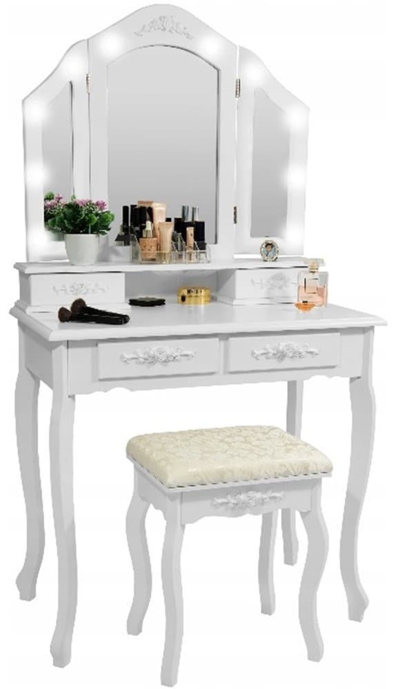 Elegant LED-belyst brudtoalett med pall - Vit, 75x45x140cm