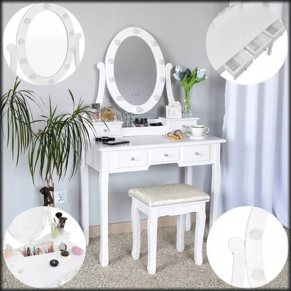 Elegant LED-belyst brudtoalett med pall - Vit, 75x40x137cm