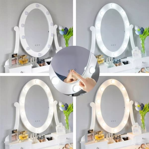 Elegant LED-belyst brudtoalett med pall - Vit, 75x40x137cm