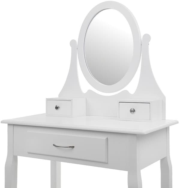 Stilfuldt hvidt toiletbord med spejl og taburet til unge kvinder