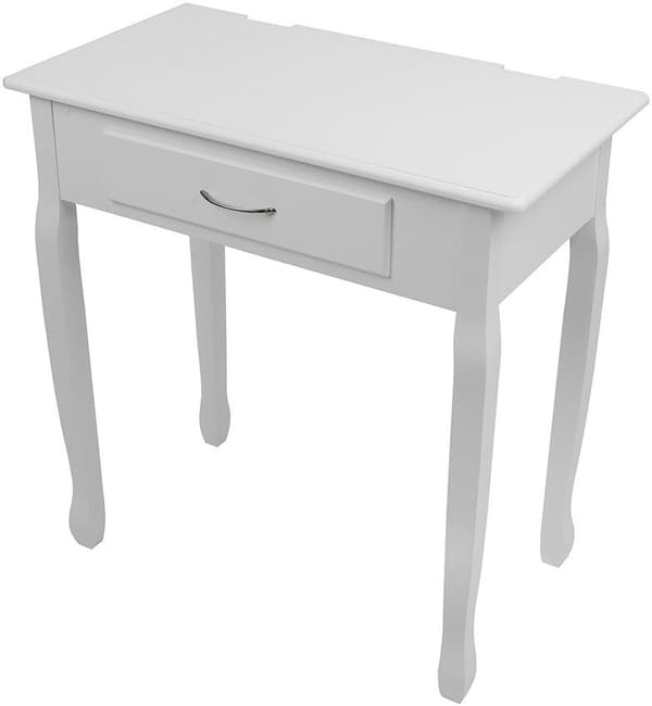 Hållbar toalettbord i vit furu & MDF med spegel, pall & 3 lådor