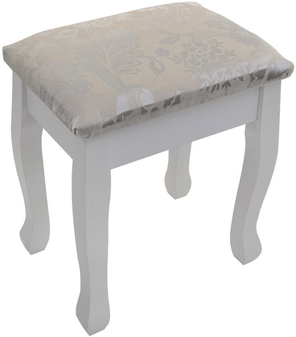 Hållbar toalettbord i vit furu & MDF med spegel, pall & 3 lådor