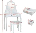 Miniatyrbillede 3 af 4: Hvid hjerteformet spejlbord med taburet, 4 skuffer, MDF & fyr