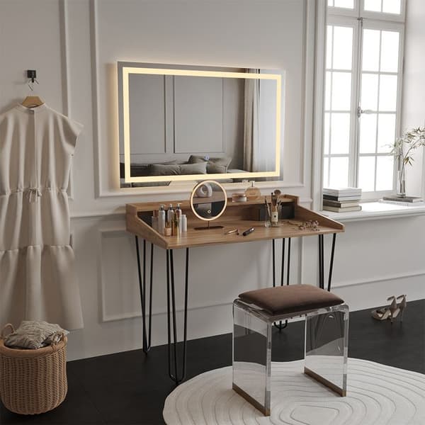 Sannar sminkbord, med LED-spegel, Ek, Svart, Vicco