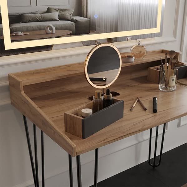 Sannar sminkbord, med LED-spegel, Ek, Svart, Vicco