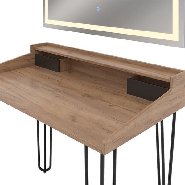 Sannar sminkbord, med LED-spegel, Ek, Svart, Vicco