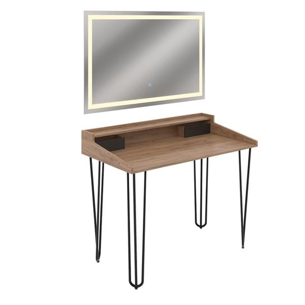 Sannar sminkbord, med LED-spegel, Ek, Svart, Vicco