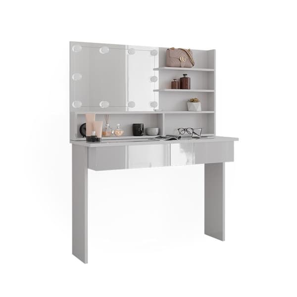 Azur sminkbord, 120cm med LED-belysning, Vit, Högblank vit, Vicco