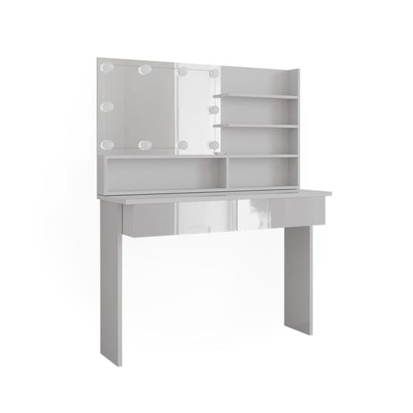 Azur sminkbord, 120cm med LED-belysning, Vit, Högblank vit, Vicco
