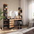Miniatyrbild 4 av 6: Sherry sminkbord, 120x75cm med LED-belysning och pall, antracit/guld ek, Vicco
