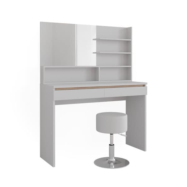 Emma sminkbord, 120cm med spegelhylla &amp; pall, Vit, Vicco