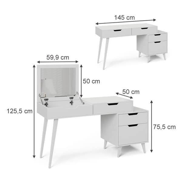 Judy sminkbord, 145x125,5cm med spegel, Vit, Vicco