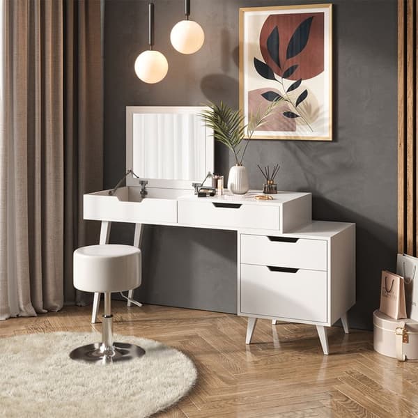 Judy sminkbord, 145x125,5cm med spegel, Vit, Vicco