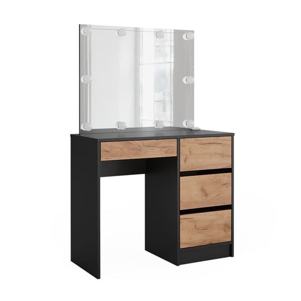 Sherry sminkbord, 90x75cm med spegel &amp; LED-belysning, antracit/guld ek, Vicco
