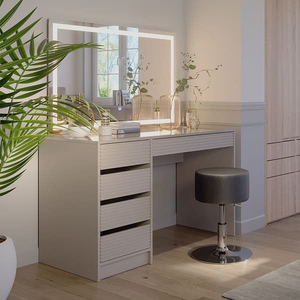 Sherry toalettbord, 120cm med LED-spegel och pall, Cashmere, Vicco