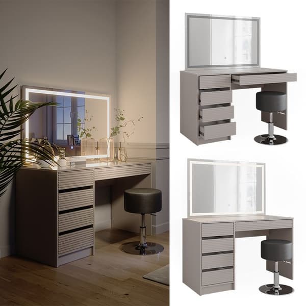 Sherry toalettbord, 120cm med LED-spegel och pall, Cashmere, Vicco