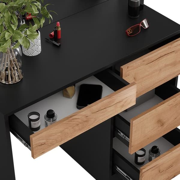 Sherry sminkbord, 90cm med spegel, antracit/guld ek, Vicco