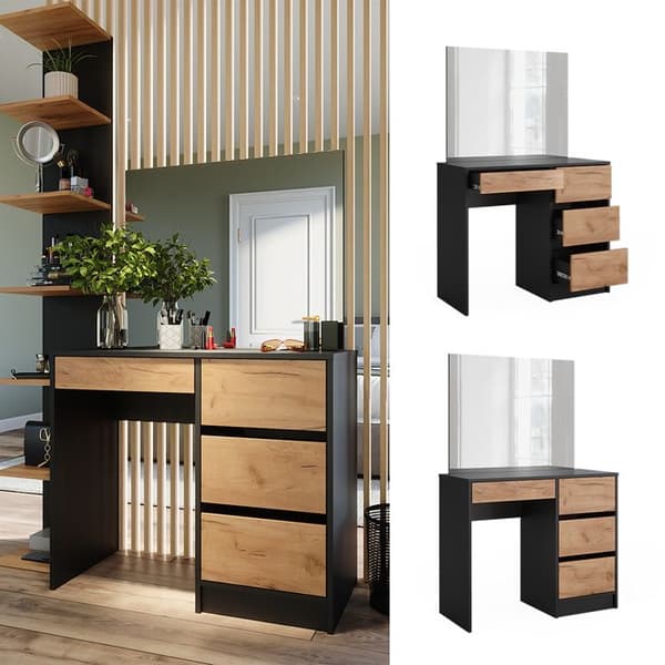 Sherry sminkbord, 90cm med spegel, antracit/guld ek, Vicco
