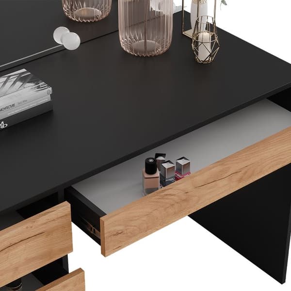 Sherry sminkbord, 120x75cm med spegel &amp; LED-belysning, antracit/guld ek, Vicco