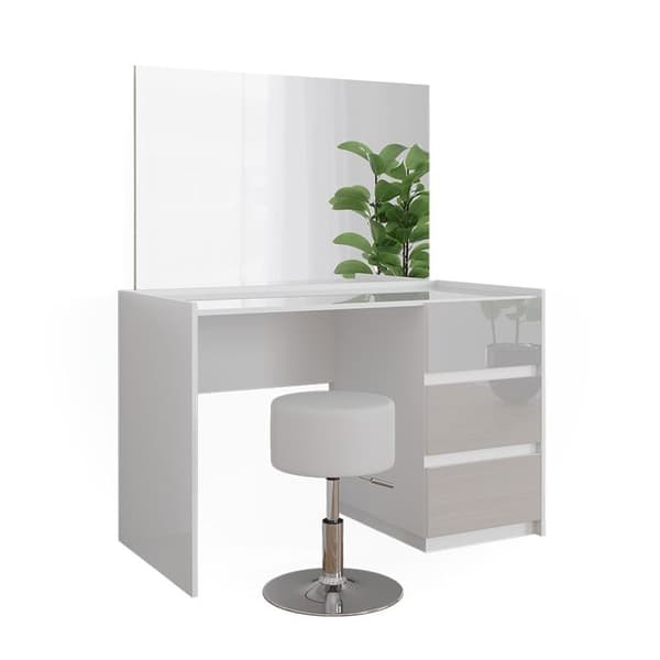 Marla sminkbord, 120cm med spegel och pall, Högblank vit, Vicco
