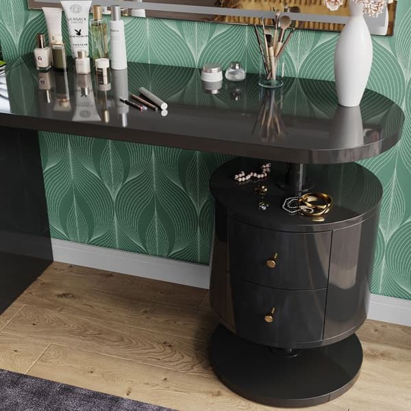 Lara sminkbord, 120cm med LED-spegel, Högblank svart, Vicco