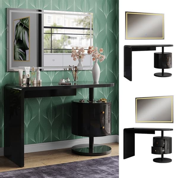 Lara sminkbord, 120cm med LED-spegel, Högblank svart, Vicco