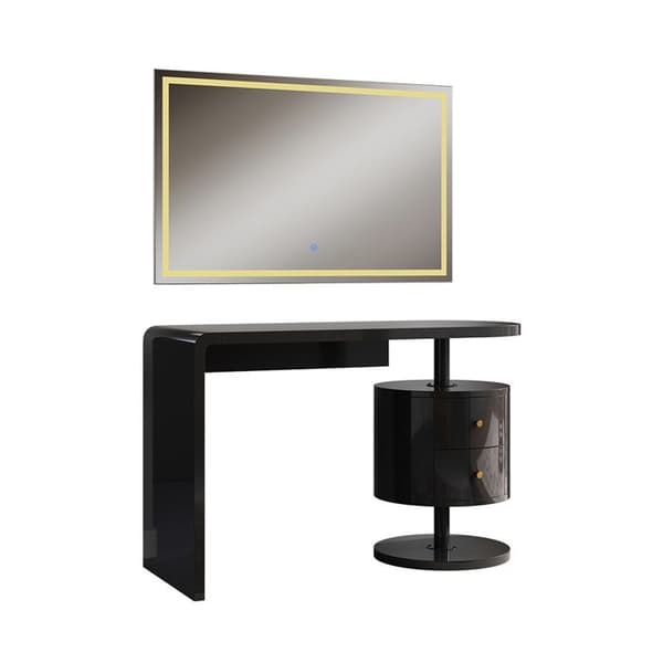 Lara sminkbord, 120cm med LED-spegel, Högblank svart, Vicco